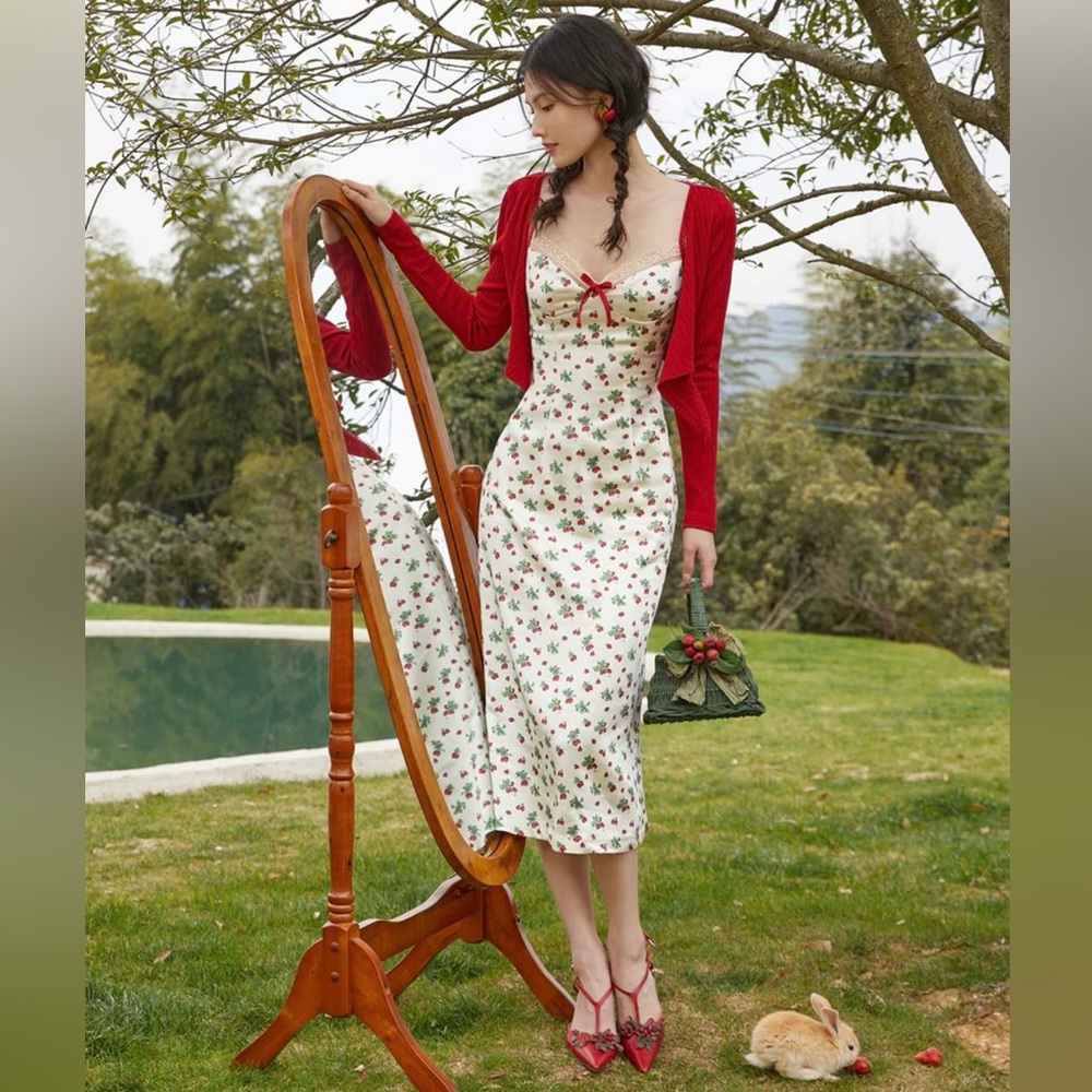 Lacemade strawberry farm dress with red cardigan set!